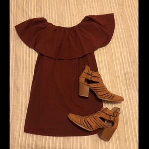 Maroon off the shoulder dress